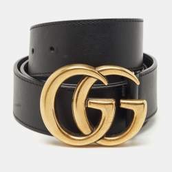 Gucci Black Leather GG Marmont Belt 85CM