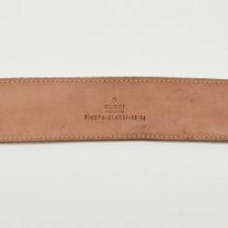 Gucci White/Beige Leather and Canvas Web Interlocking G Buckle Belt 85CM
