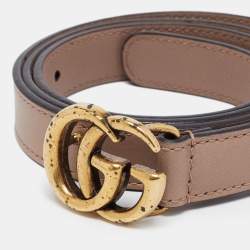 مملوكة مسبقًا Gucci Dusty Pink Leather Double G Buckle Slim Belt 85CM