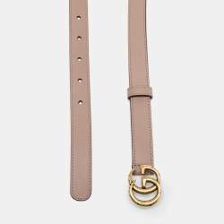 مملوكة مسبقًا Gucci Dusty Pink Leather Double G Buckle Slim Belt 85CM