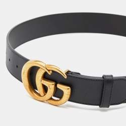 Gucci Black Leather GG Marmont Buckle Belt 80CM