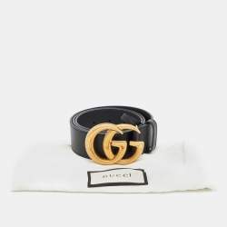 Gucci Black Leather GG Marmont Buckle Belt 80CM