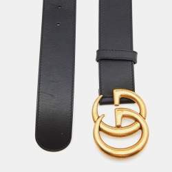 Gucci Black Leather GG Marmont Buckle Belt 80CM
