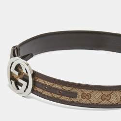 مملوكة مسبقًا Gucci Beige/Brown GG Canvas and Leather Interlocking G Buckle Belt 95CM