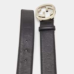 Gucci Black Guccissima Leather Interlocking GG Buckle Belt 90CM