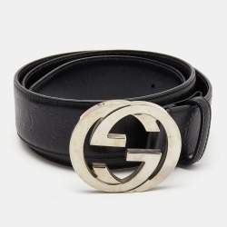 Gucci Black Guccissima Leather Interlocking GG Buckle Belt 90CM
