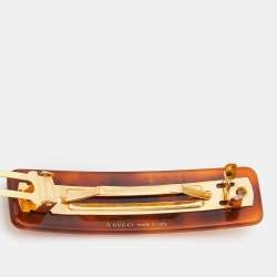 Pre Owned Gucci Brown Acetate & Crystal Embellished Hair Clip