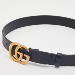 Gucci Black Leather GG Marmont Buckle Belt 70CM