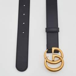 Gucci Black Leather GG Marmont Buckle Belt 70CM