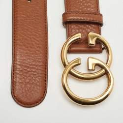 Pre Owned Gucci Brown Leather Double G Buckle Belt 95CM