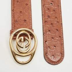 Gucci Brown Ostrich Leather Interlocking G Belt 90CM