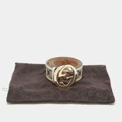 Gucci White/Blue GG Canvas and Leather Interlocking G Buckle Belt 85CM