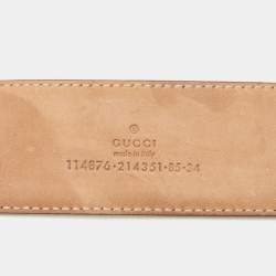 Gucci White/Blue GG Canvas and Leather Interlocking G Buckle Belt 85CM
