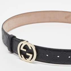 Gucci Black Guccissima Leather Interlocking G Buckle Belt 85 CM