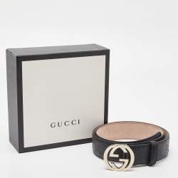Gucci Black Guccissima Leather Interlocking G Buckle Belt 85 CM