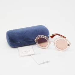 Pre Owned Gucci Pink/Gold L'Aveugle Par Amour Round Sunglasses