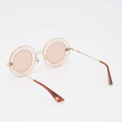 Pre Owned Gucci Pink/Gold L'Aveugle Par Amour Round Sunglasses