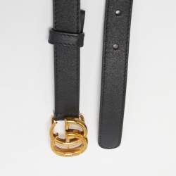 مملوكة مسبقًا Gucci Black Leather GG Marmont Buckle Slim Belt 85CM