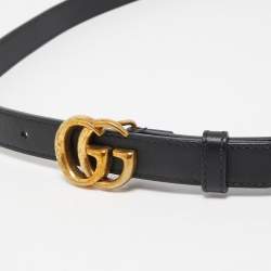 مملوكة مسبقًا Gucci Black Leather GG Marmont Buckle Slim Belt 85CM
