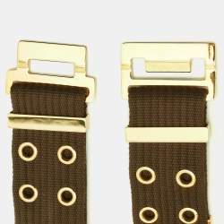 Pre Owned Gucci Khaki Green Canvas Eyelet Adjustable Belt 90CM