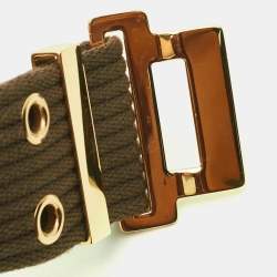Pre Owned Gucci Khaki Green Canvas Eyelet Adjustable Belt 90CM