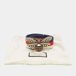 Gucci Tri Color Fabric Web Queen Margaret Bee Buckle Waist Belt 75CM