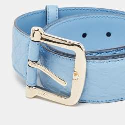 Gucci Blue Guccissima Leather Buckle Belt 85CM