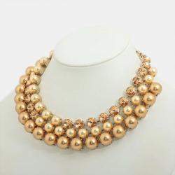 Gucci Necklace GP x rhinestone x Faux Pearl Gold