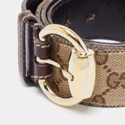 Gucci Beige/Brown GG Canvas and Leather Buckle Belt 90CM