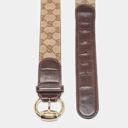Gucci Beige/Brown GG Canvas and Leather Buckle Belt 90CM