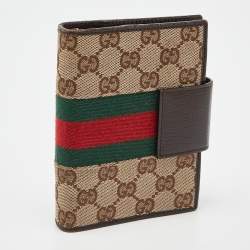 Gucci Beige/Brown GG Canvas and Leather Small Web Ring Agenda Cover