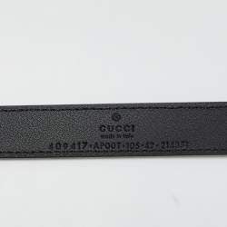 Pre Owned Gucci Black Leather Double G Buckle Slim Belt 105 CM
