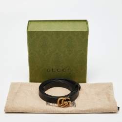Pre Owned Gucci Black Leather Double G Buckle Slim Belt 105 CM