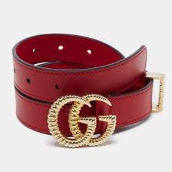 Gucci Red Leather Torchon Double G Buckle Belt 85CM