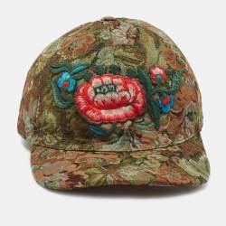 Pre Owned Gucci Green Floral Embroidered & Jacquard Baseball Cap L