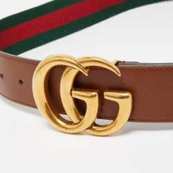 Gucci Black Web Fabric and Leather Interlocking GG Buckle Belt 80CM