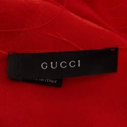 Gucci Red GG Pattern Silk Fringed Stole