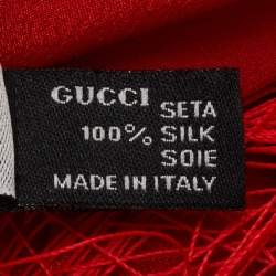 Gucci Red GG Pattern Silk Fringed Stole
