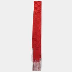 Gucci Red GG Pattern Silk Fringed Stole