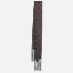Gucci Brown GG Pattern Silk Fringed Stole