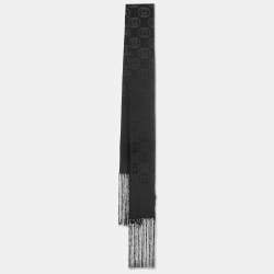 Gucci Black GG Pattern Silk Fringed Stole 