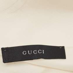 Pre Owned Gucci Ivory Patterned Silk Fringed Stole