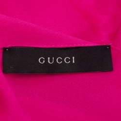 Gucci Fuchsia Pink GG Pattern Silk Fringed Stole 