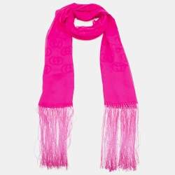 Gucci Fuchsia Pink GG Pattern Silk Fringed Stole 