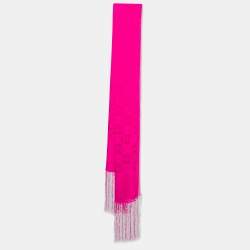 Gucci Fuchsia Pink GG Pattern Silk Fringed Stole 