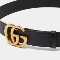 Gucci Black Leather GG Marmont Buckle Belt 95CM