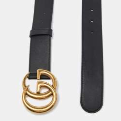 Gucci Black Leather GG Marmont Buckle Belt 95CM