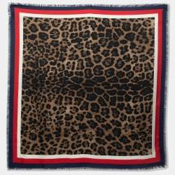 Gucci Brown Animal Printed Silk Border Detail Square Scarf