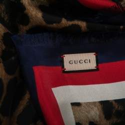 Gucci Brown Animal Printed Silk Border Detail Square Scarf