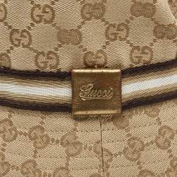 Gucci Beige Logo Monogram Web Detail GG Canvas Bucket Hat S